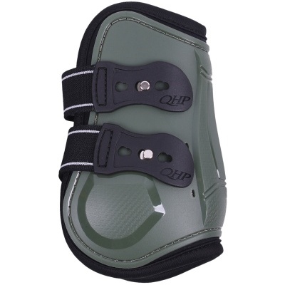 Proteção para cavalo cinza com fechos pretos e marca QHP