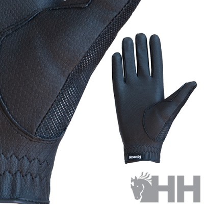 Luvas pretas Roeckl com textura antiderrapante e punho elástico