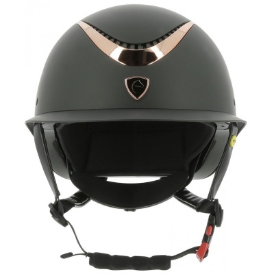 Capacete de equitação cinza escuro com detalhes em bronze