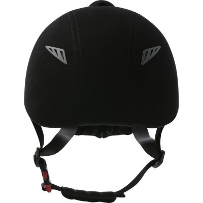 Capacete preto com tiras ajustáveis e aberturas de ventilação