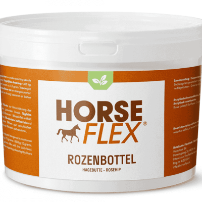 Recipiente branco com rótulo HORSE FLEX ROZENBOTTEL e tampa