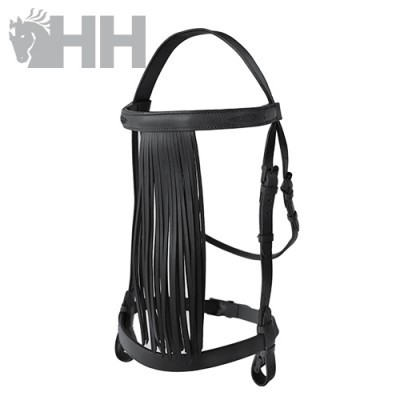 Cabresto de cavalo preto com franjas em couro