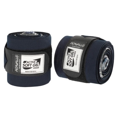 Duas faixas desportivas enroladas azuis escuras com etiqueta branca e preta