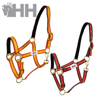 Dois cabrestos de nylon coloridos para cavalo com etiqueta HH