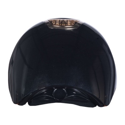 Capacete preto brilhante com visor dourado na parte superior