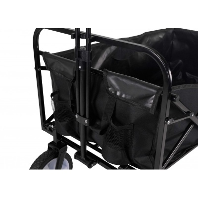 Carrinho de transporte preto com bolsos e rodas