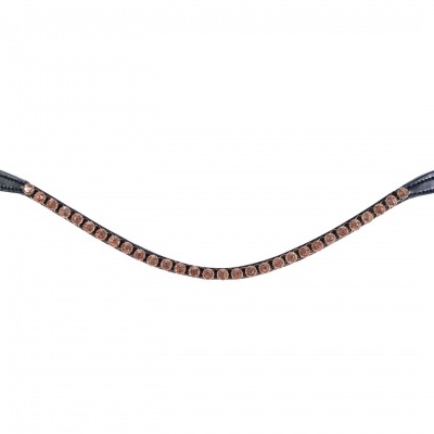 Frontal de cavalo decorativo em couro preto com pedraria castanho