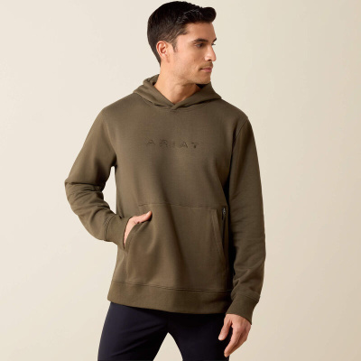 Sweatshirt de capuz verde-oliva com bolso frontal e logo ARIAT no peito.