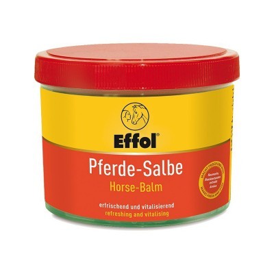 Frasco de bálsamo para cavalos Effol com tampa vermelha e rótulo amarelo e vermelho
