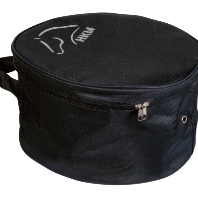 Estojo preto redondo com fecho de correr e alça lateral