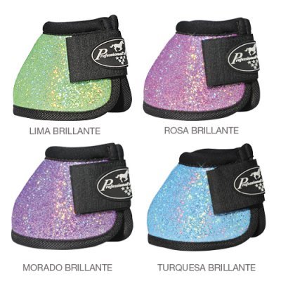 Protetores brilhantes para cascos de cavalos em cores lima, rosa, roxo e turquesa