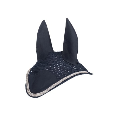 Bonnet equino azul escuro com orelhas rígidas e borda decorativa