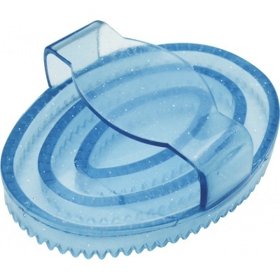 Escova oval azul transparente com pega para limpeza