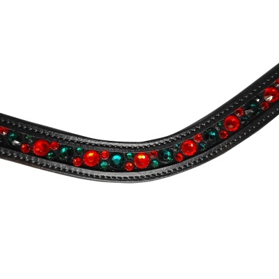 Tira de couro preto com rebites vermelhos e verdes