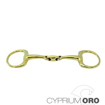 Freio metálico dourado com centro articulado para cavalo