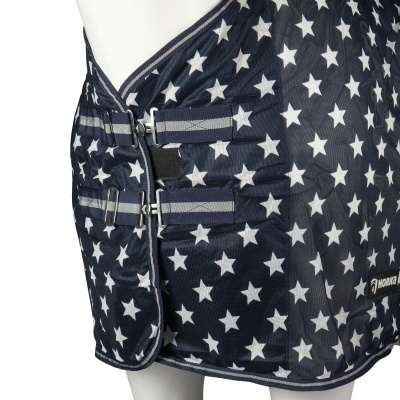 Cobertura para cavalo azul escuro com estrelas brancas e fechos laterais