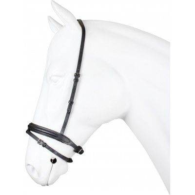 Cabresto preto de couro em manequim de cabeça de cavalo branco