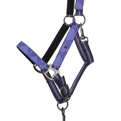 Cabresto para cavalo azul e preto com fechos metálicos