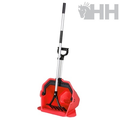 Pá de lixo vermelha com cabo metálico e ancinho preto