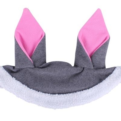 Capa cinza escuro com orelhas cor de rosa e cinza