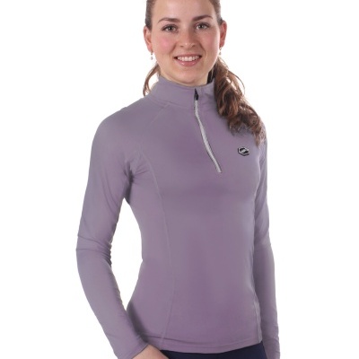 Camisola feminina manga longa lilás com zip e logo