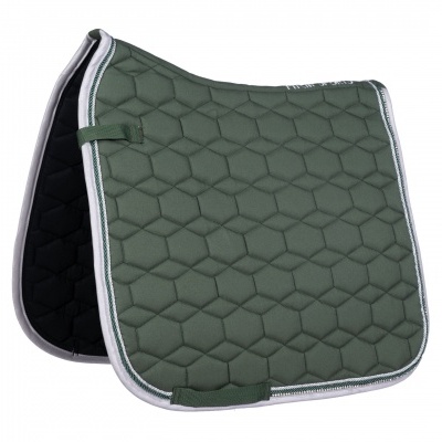 Manta de sela verde acolchoada hexagonal com acabamento branco e preto