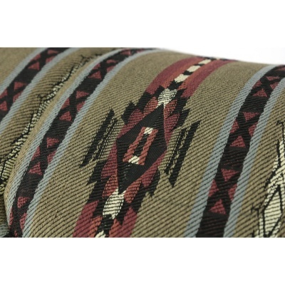 Tecido com padrão geométrico em tons terrestres, textura de algodão.