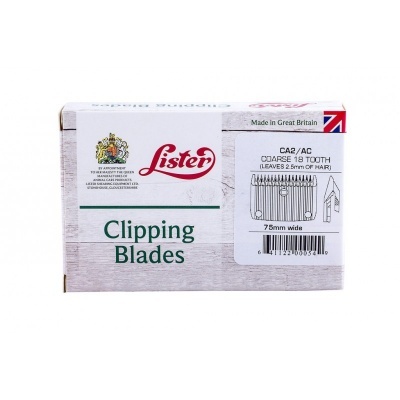 Caixa branca de lâminas de corte Lister com etiqueta e bandeira do Reino Unido