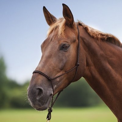 Cavalo castanho com rédeas pretas ao ar livre