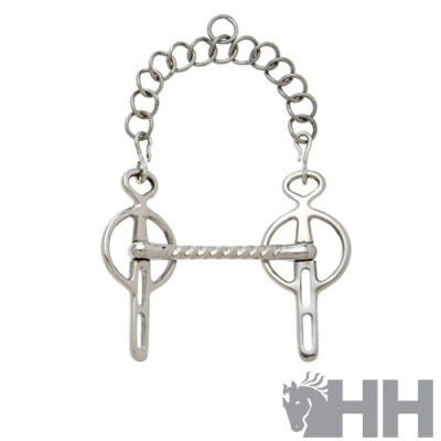 Bridão metálico prateado com corrente em fundo branco e logótipo HH