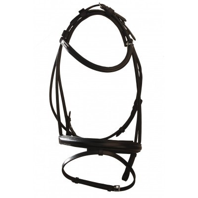 Cabresto preto em couro com fivela metálica para equestre