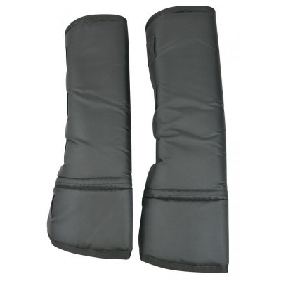 Par de proteções pretas alongadas com fecho de velcro