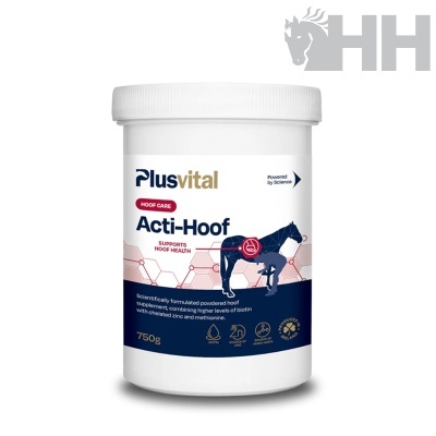 Recipiente branco Plusvital Acti-Hoof suplemento para cascos de cavalo