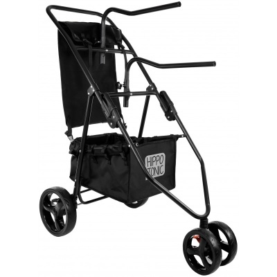 Carrinho de transporte preto com bolsa e rodas grandes
