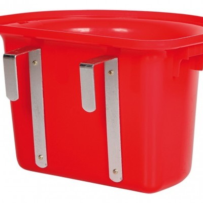 Recipiente organizador vermelho com suportes metálicos