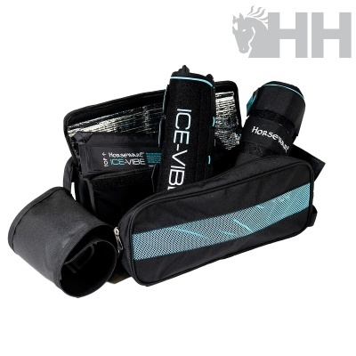 Bandagens e bolsas Horseware ICE-VIBE pretas com detalhes azuis