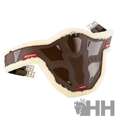 Protetor de pele para cavalo castanho com detalhes cinzentos e pelo branco da marca Zandona