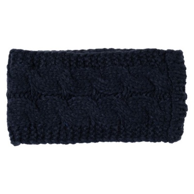 Faixa de cabelo tricotada azul escura com padrão de tranças