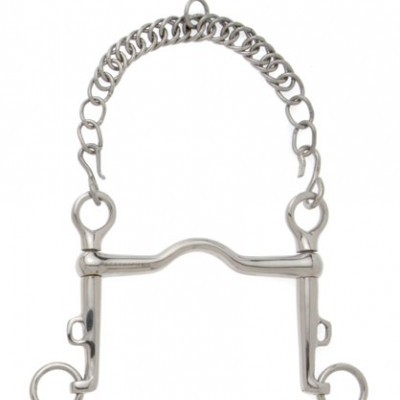 Freio metálico prateado com corrente para cavalo