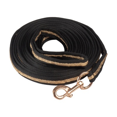 Trela para animais preta com risca dourada e fecho metálico
