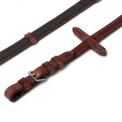 Correia de cavalo em tecido castanho e couro castanho com fivela prateada