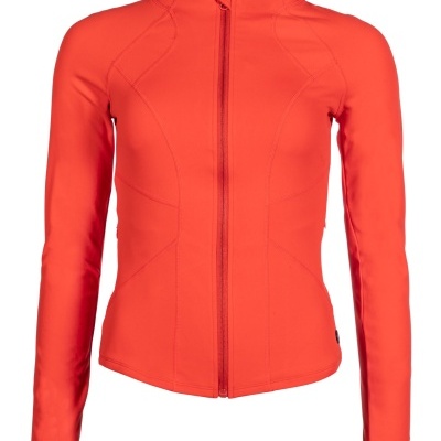 Casaco feminino laranja com fecho de correr e gola alta