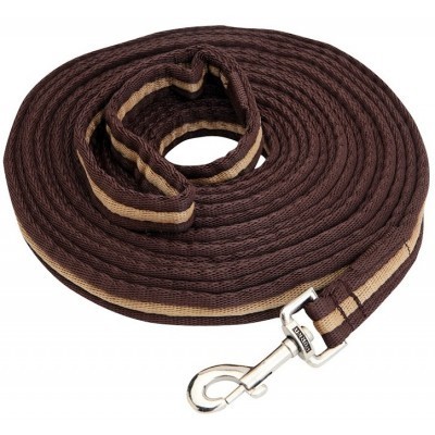 Trela para cão castanha com risca bege e mosquetão metálico