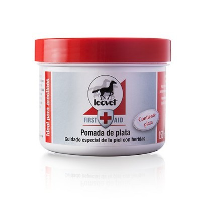 Frasco de pomada Leovet com tampa vermelha e rótulo branco