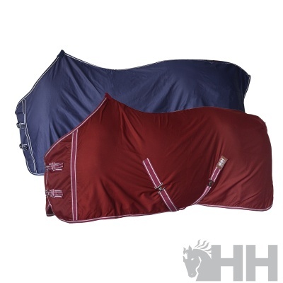 Cobertores para cavalo azul escuro e vinho em tecido técnico com correias e etiqueta