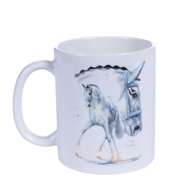 Caneca branca com ilustração de cavalos