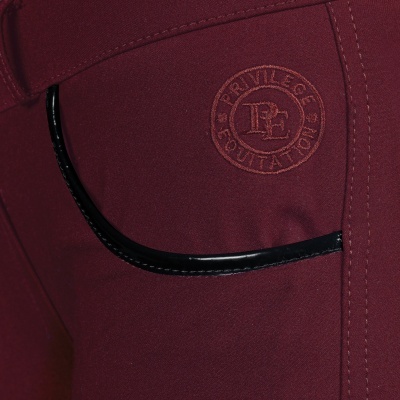 Calças bordeaux com bolso preto brilhante e logótipo bordado PRIVELEGE SQUAD