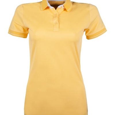 Polo feminino amarelo claro com colarinho e mangas curtas