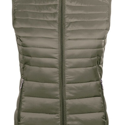 Colete acolchoado verde-oliva com fecho e bolsos