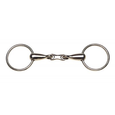 Freio simples metálico para cavalo com argolas.